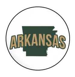 Arkansas state outline in a circle