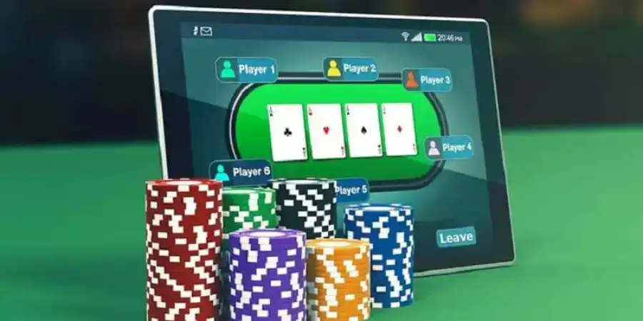 Poker Chips With Mobile Tablet